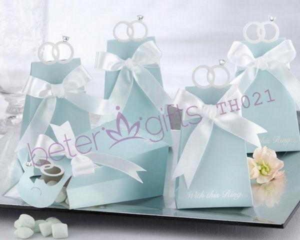 Hochzeit - 12pcs蓝色爱的主题钻戒婚庆婚礼糖果盒TH021创意DIY喜糖袋子纸盒