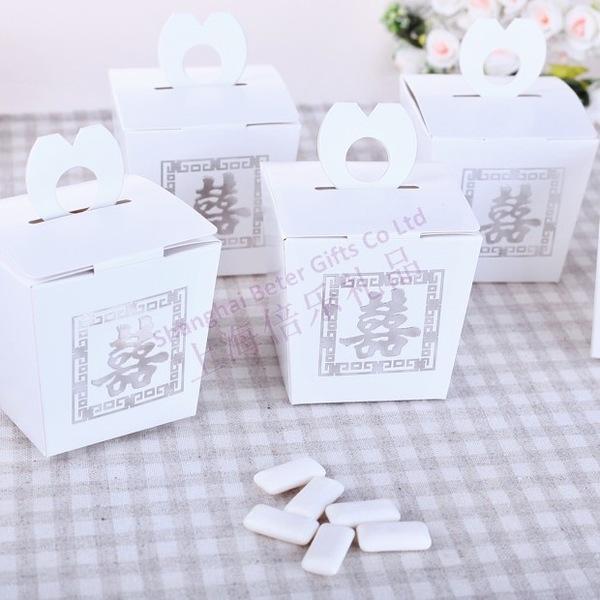 Mariage - 12pcs中式宗教仪式糖果盒 爆款白双喜婚庆TH015创意DIY喜糖袋纸盒