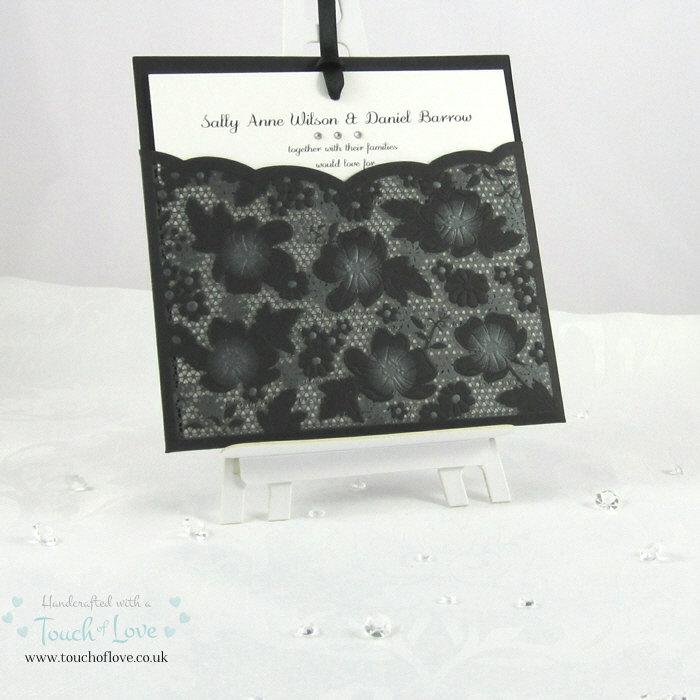 Hochzeit - Black Lace Laser Cut Wallet Wedding Invitation