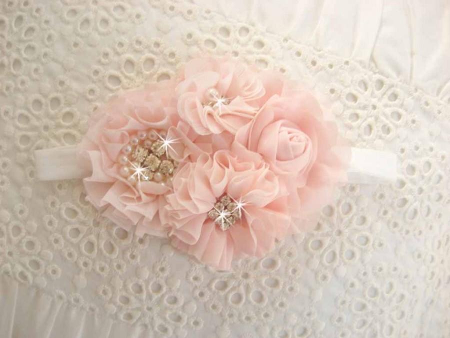Hochzeit - Headband, Blush Flower Girl Headband, Matching to Flower Girl Basket Set Hand Dyed Blush flowers  Other colors too