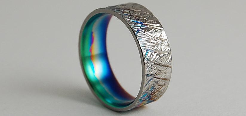 Wedding - Titanium Ring , Wedding Band , Titanium Wedding Ring , Titanium Wedding Band , Promise Ring , Saturn Band with Multi-color Fade
