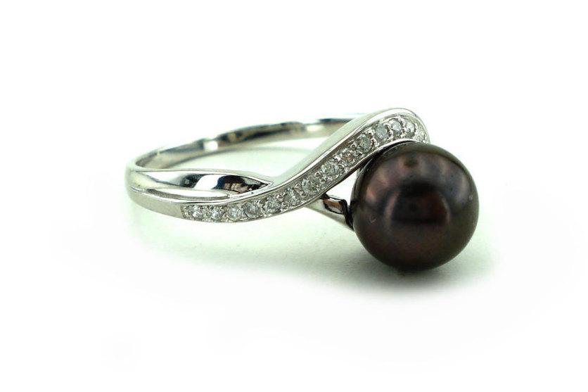 زفاف - Unique Pearl Ring, Pearl Engagement Ring, Dark Pearl Gold Ring, Vintage Ring, Pearl Wedding Band, Free Shipping