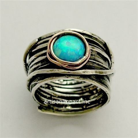 زفاف - Opal Silver Ring, boho band, October Birthstone, Silver Rose Gold Ring, Engagement Ring, Opal Gemstone ring - Imagine life in peace 2 R1505G