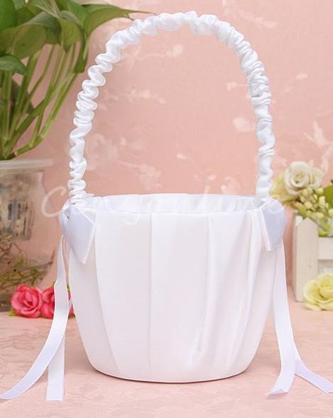 زفاف - White Plain Flower Girl Basket / White Flower Girl Basket / Simple Ivory Flower Girl Basket