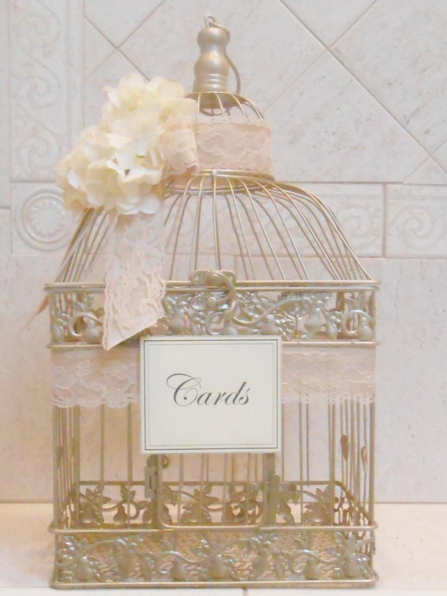 Hochzeit - Large Birdcage Wedding Card Holder / Champagne Gold Birdcage / Wedding Box / Elegant Wedding / Gold Birdcage / Wedding Cardholder