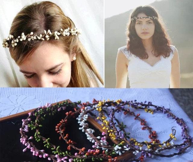Mariage - 50% OFF- SALE on Set of Hair and Wrist Wreath - Rustic handmade bridal floral crown hairpiece, wedding crown wedding headband, hair wreath