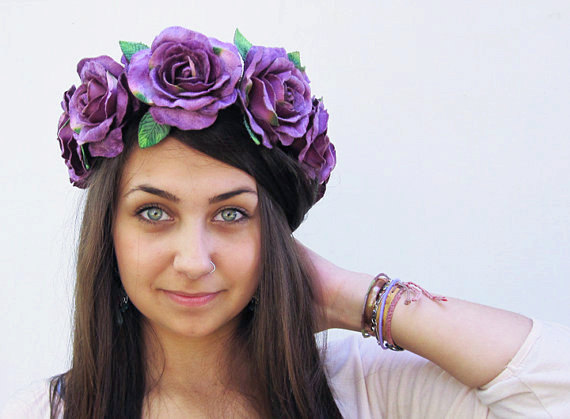 زفاف - Purple Rose Crown - Lavander, Floral, Velvet, Purple Rose Flower Crown, Large Floral Crown, Lana Del Ray, Rose Headdress, Flower Head Wreath