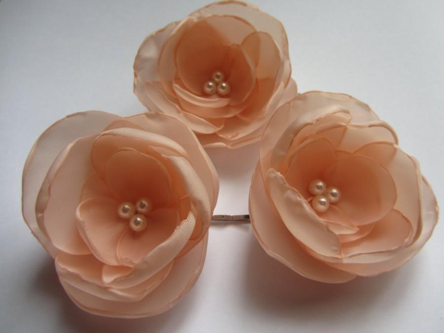 Wedding - Peach Hair Flowers Wedding Hair Accessories Peach Bridal Hair Pins Peach Flower Weddings