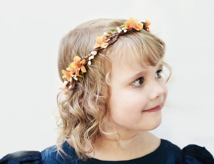 زفاف - Orange and Ivory Flower Girl Crown - Flower Girl Headpiece, Flower Crown, Fall Wedding, Autumn, Hair Wreath, Floral Crown, Flower Circlet