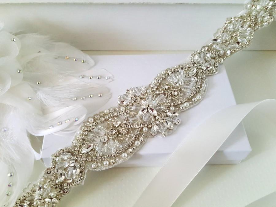 Hochzeit - Beaded bridal sash crystal wedding belt sash, Style 181