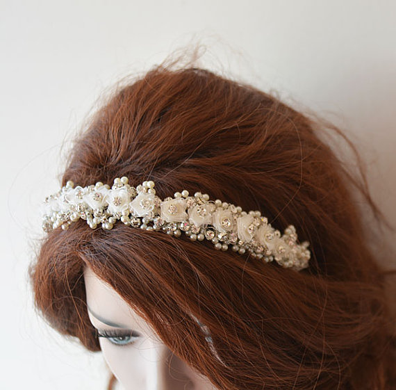 Свадьба - Wedding Hair Wreaths & Tiaras, Wedding Flower Crown, İvory Pearl and Rhinestone, Wedding Tiara, Bridal Tiara, Wedding Hair Accessory