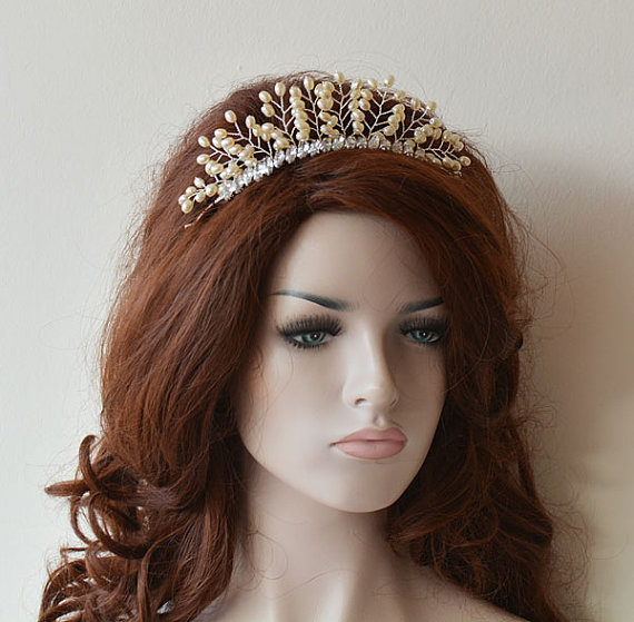 Hochzeit - Wedding Hair Wreaths & Tiaras, Wedding Crown, İvory Pearl and Rhinestone, Wedding Tiara, Bridal Tiara, Wedding Hair Accessory