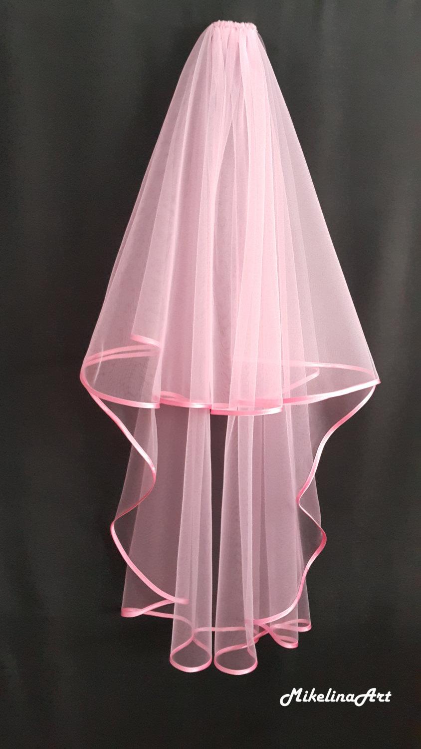 Wedding - Pink Wedding Veil, Two Layers