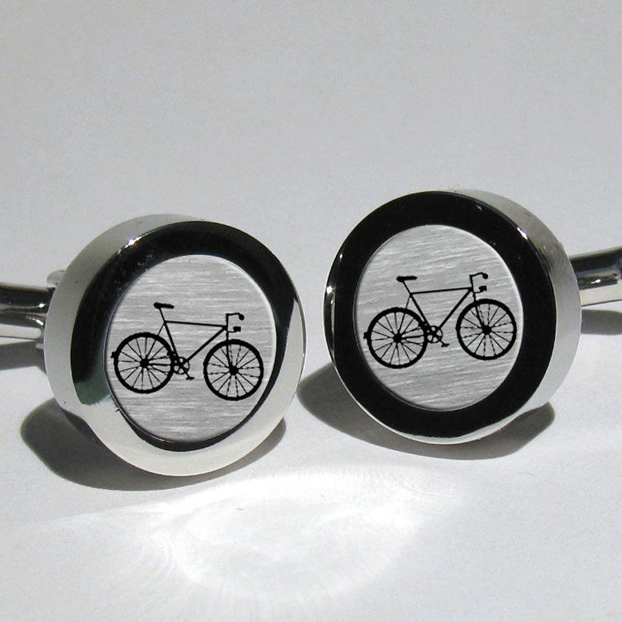 Mariage - Bicycle Tour De France Silver Leaf Mens Cufflinks/Gift for men/Valentines Gift/Grooms gift