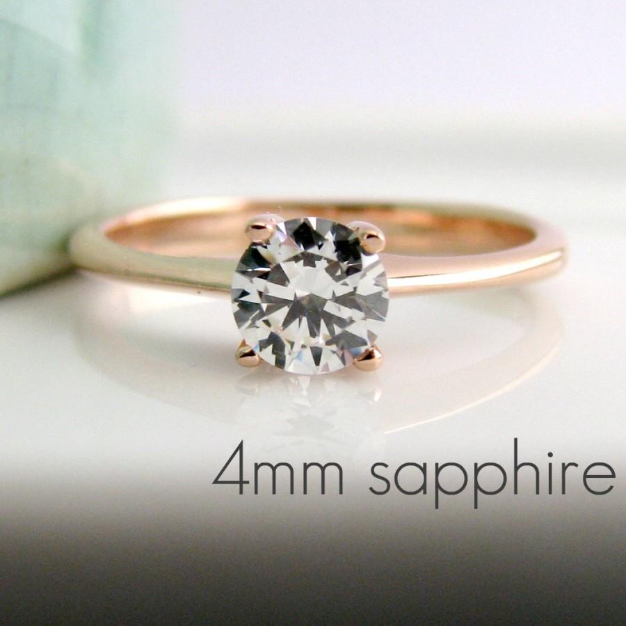 Hochzeit - White Sapphire Solitaire Engagement Ring - 18K Rose Gold plated over 925 Sterling Silver - Customizable (D340R)