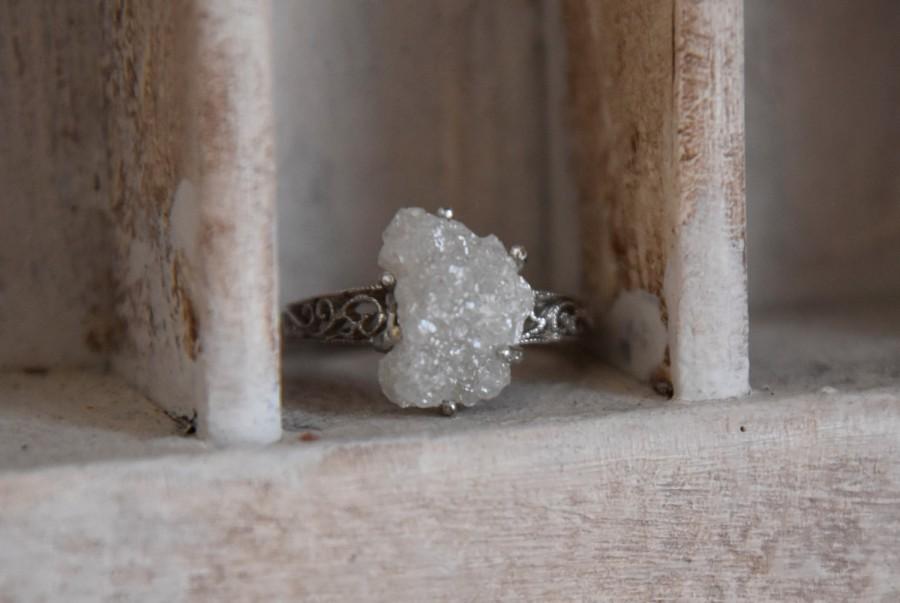 زفاف - Art Deco-Snow white-Raw Rough Diamond - Solitaire- promise-alternative engagement ring
