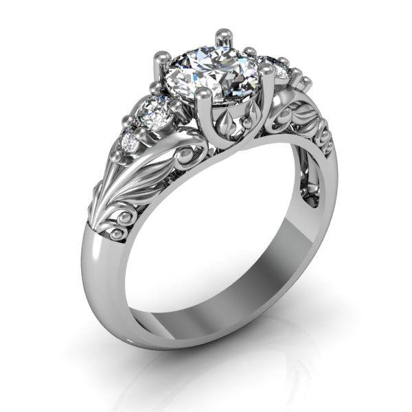 زفاف - Art Deco Ring -  Antique Style Sterling Silver Cubic Zirconia Floral  Engagement  Wedding Anniversary and Promise Solitaire Ring