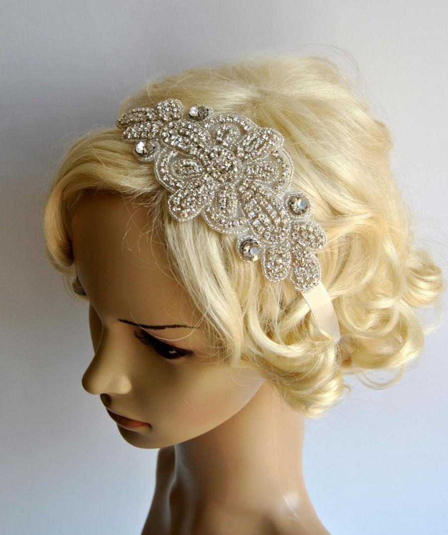 Hochzeit - Rhinestone Bridal Headband, Wedding Headpiece,Ribbon tie on Bridal Headband,wedding bridesmaid headband, flapper headband, 1920s hairpiece