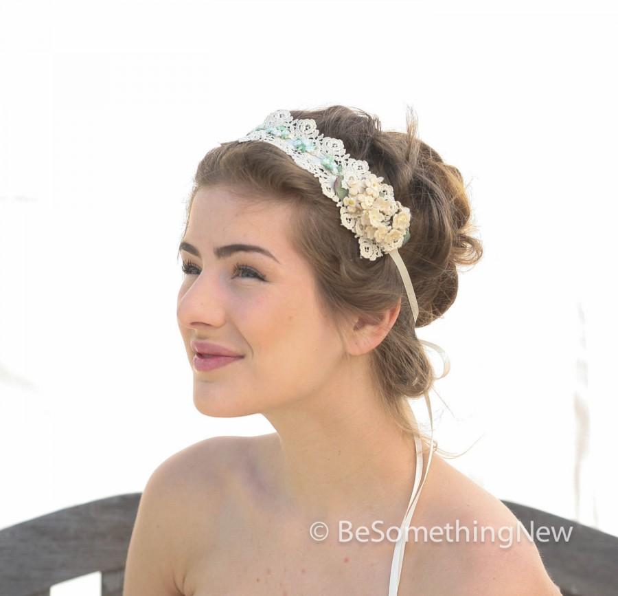Hochzeit - Vintage Ivory Lace Hair Tie Wedding Hair Accessory Wedding Headpiece, Wedding Vintage Lace Headpiece, Vintage Weddings
