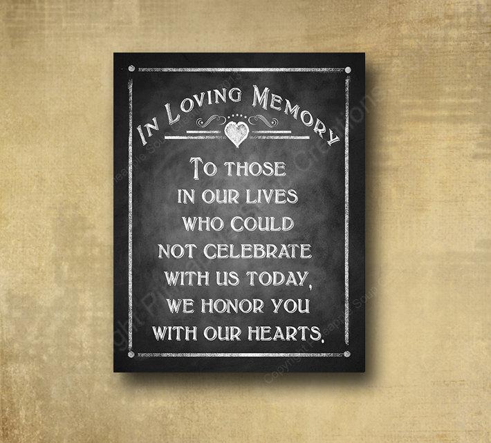 زفاف - In Loving Memory Wedding Sign - PRINTED chalkboard wedding signage - Rustic Heart Design