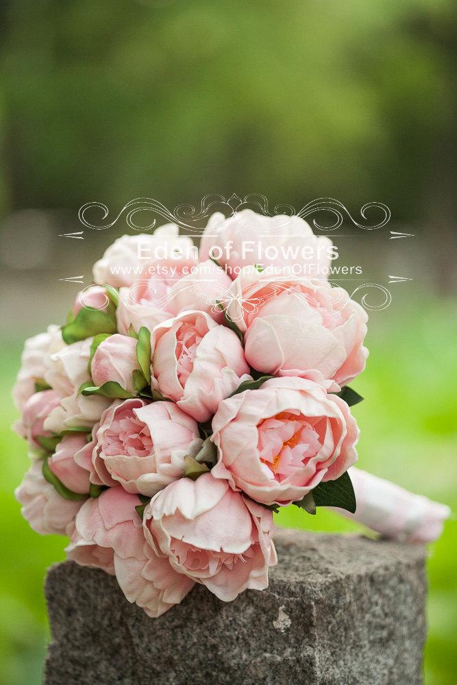 Hochzeit - Pink Peony Bridal Bouquet Silk Artificial Peony Flower Bouquet, bridal bouquets, bridesmaid bouquets