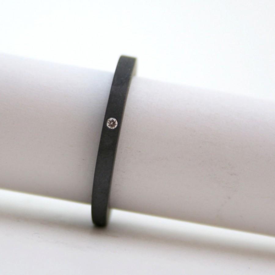 زفاف - Tiny Diamond Ring Blackened Sterling Silver - Alternative Engagement Ring - Promise Ring - Simple Wedding Band
