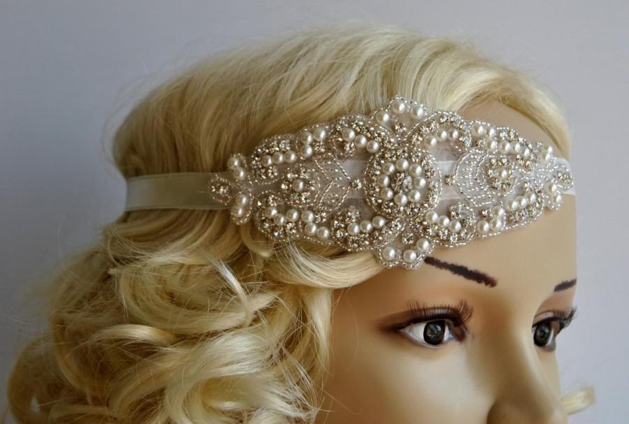 زفاف - Crystal Headband, Pearl Rhinestone flapper Gatsby Headband, Wedding bridal Headband Headpiece, Halo Bridal Headpiece, 1920s Flapper headband