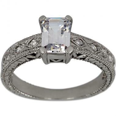 زفاف - 1ct Emerald Cut In Antique Milgrain Engagement Ring With Antique Shank 0.05ctw