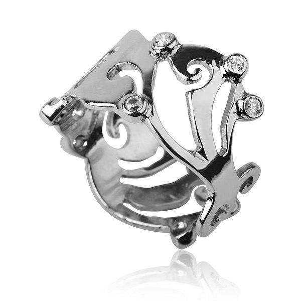 زفاف - Art Nouveau Sterling Silver Engagement Ring, Zircons Engagement Ring, Silver and Zircons Ring