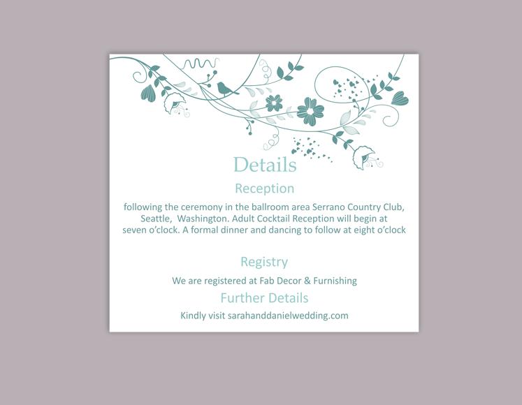 Wedding - DIY Wedding Details Card Template Editable Word File Instant Download Printable Details Card Blue Details Card Elegant Information Cards