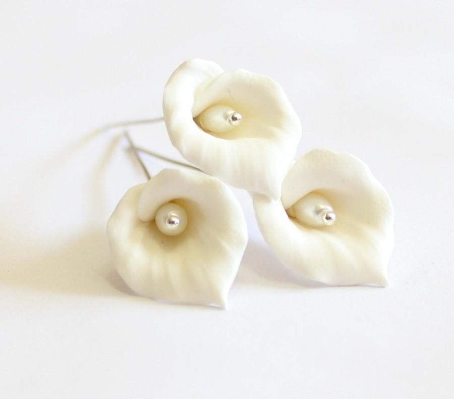 زفاف - White Calla Lilies Hair pins, Calla Lilies hairpins, Woodland, White Flower,Wedding,Wedding Hair Accessories, Calla Lily Bridesmaid Hair Set