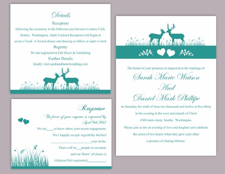 Wedding - DIY Wedding Invitation Template Set Editable Word File Download Printable Reindeer Invitation Blue Wedding Invitation Teal Invitation
