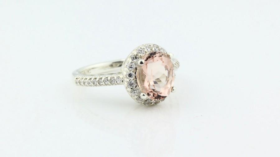 زفاف - Natural Morganite Solid 14K White Gold Diamond engagement  Halo Ring-antique Style - Gem748