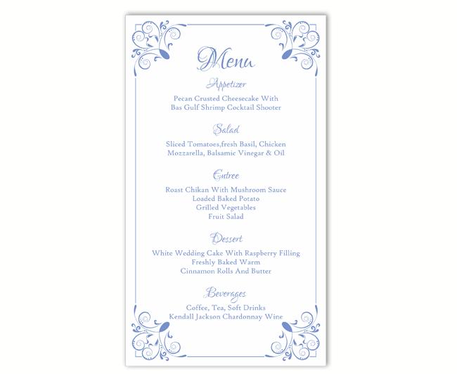 Свадьба - Wedding Menu Template DIY Menu Card Template Editable Text Word File Instant Download Blue Menu Floral Menu Template Printable Menu 4x7inch