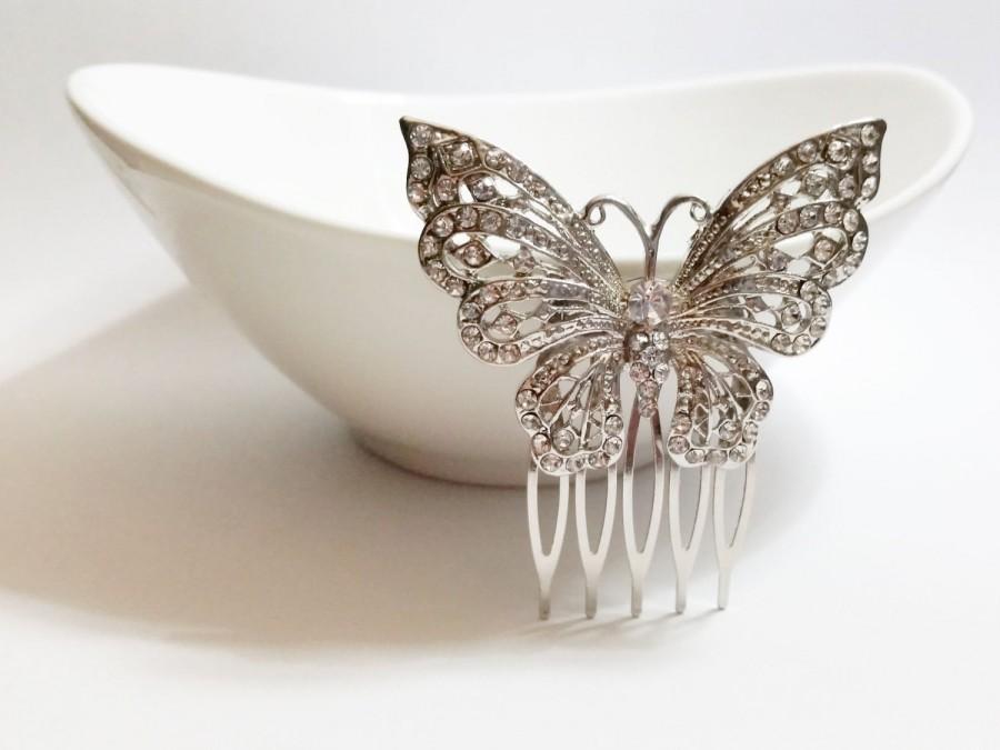 Hochzeit - Swarovski Crystal Butterfly Vintage Style Hair Comb - Bridal Jewelry - Accessories - Nature Theme - Forest Wedding - Farfalla