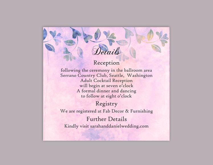 Свадьба - DIY Rustic Wedding Details Card Template Editable Word File Download Printable Leaf Details Card Purple Details Card Floral Enclosure Card