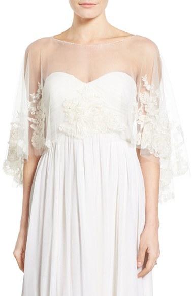 Hochzeit - Jenny Yoo 'Ophelia' Embroidered Tulle Capelet