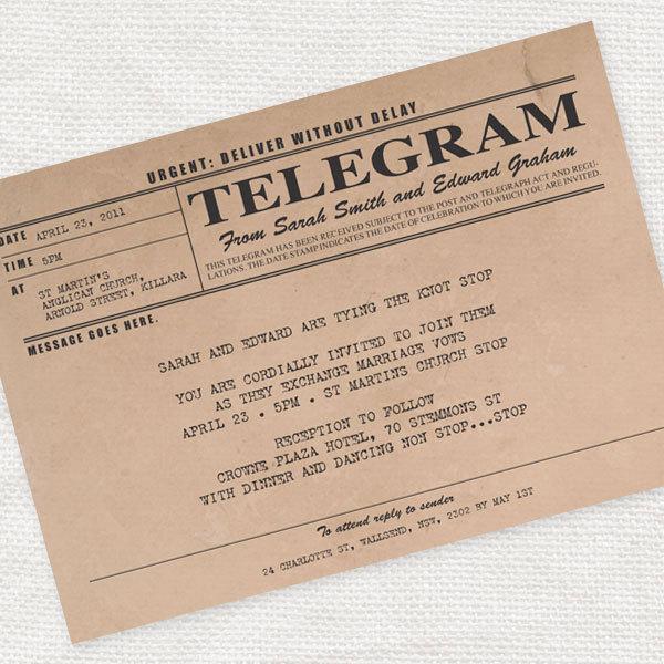 Свадьба - printable wedding invitation digital file antique rustic wedding invitation 1920s 1930s milestone birthday  - vintage telegram invitation