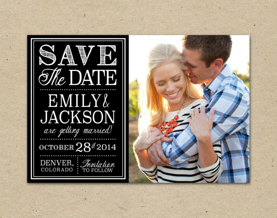 Wedding - Photo Save The Date Template, typography. Classic, newsprint, postcard, printable country vintage Wedding invitation (2065)