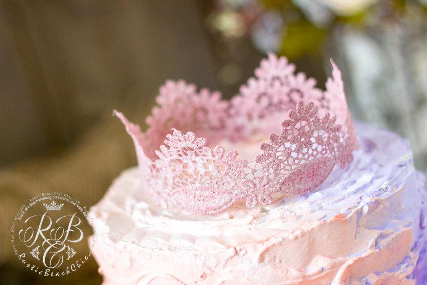 Mariage - Blush Pink Wedding Lace Crown Cake Topper/Vintagewedding/Princess Party/Crown Photography Prop/Pink Lace/Party Decoration/Weddingtrend/