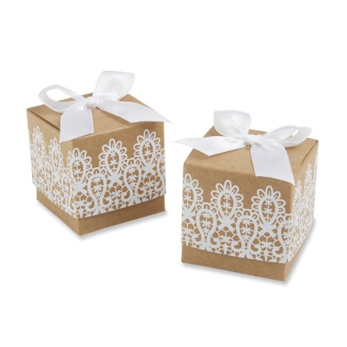 Wedding - "Rustic Romance" Kraft Lace Favor Box, Set of 24