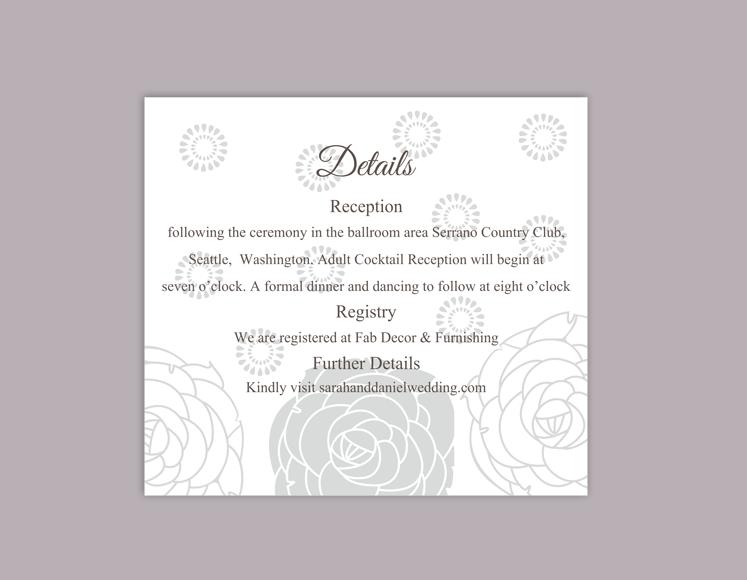 Mariage - DIY Wedding Details Card Template Editable Word File Download Printable Details Card Floral Silver Details Card Rose Information Card
