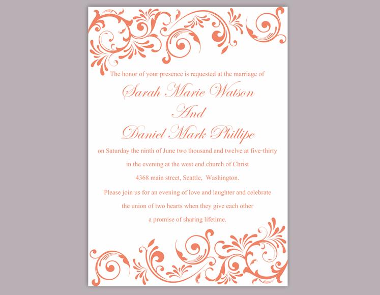 Mariage - DIY Wedding Invitation Template Editable Word File Instant Download Printable Orange Wedding Invitation Elegant Red Invitations