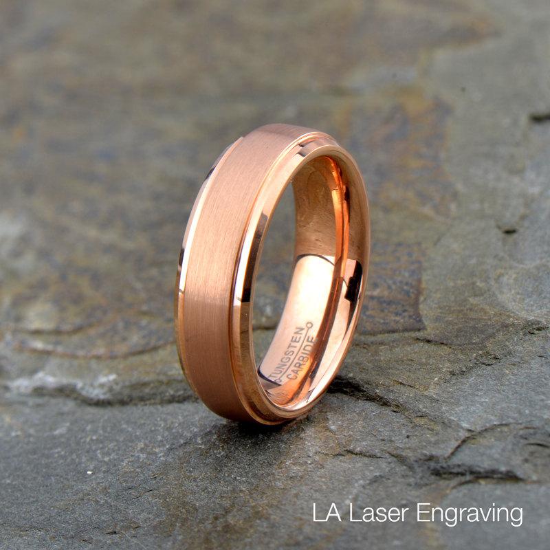 Hochzeit - Tungsten Wedding Band,18k Rose Gold plated,Tungsten Wedding Ring, Anniversary Band, Tungsten Carbide Ring, Engagement Band, Comfort Fit, 6mm