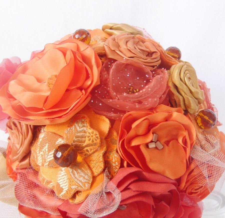 Wedding - Shades of Orange Fabric Flower Bouquet