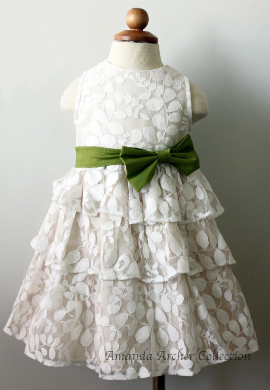 زفاف - Ivory Lace Flower Girl Dress, Vines