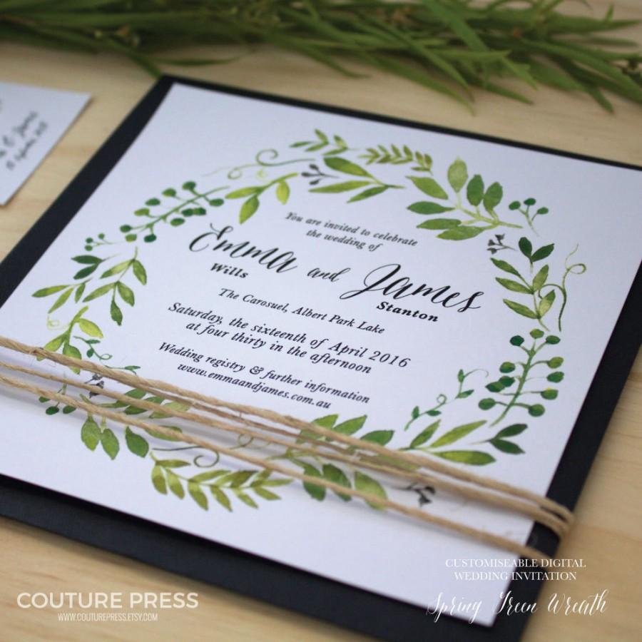Wedding - Printable Wedding Invitation,  DIY Printable, Watercolour Spring Green Wreath - Invitation Only
