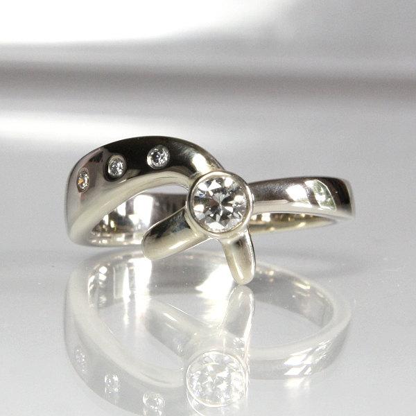 Свадьба - Diamond Engagement ring 14k White Gold .31 Carats Total Weight Ladies Size 7 1/4 Modern Design Jewelry GregDeMarkJewelry