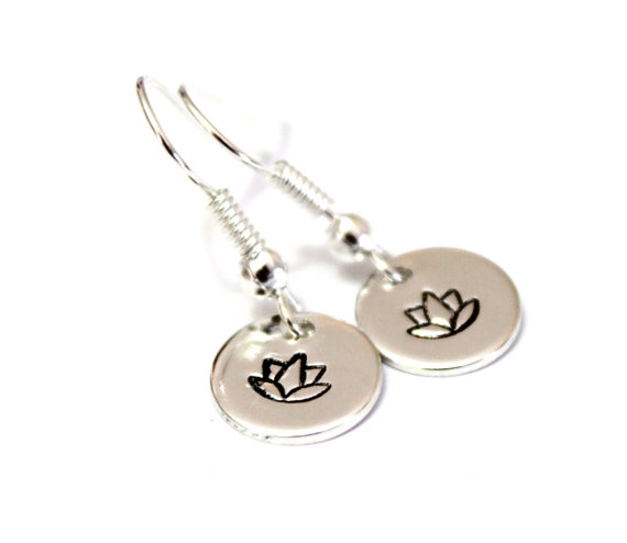 Hochzeit - Tiny Silver Lotus Earrings, Simple Zen Yoga Jewelry, Small Flower Earrings, Dangle Silver Drop Earrings, Lotus Earrings, Simple Jewelry Gift