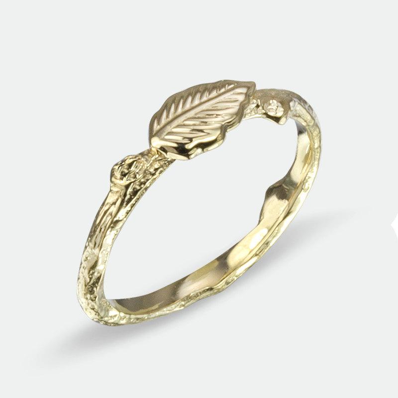 Wedding - Twig Wedding Ring, Leaf Ring, Stackable Yellow Gold, Alternative Wedding Band